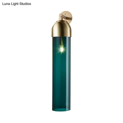 Metallic Tube Sconce Light teal glass tube with brass cap by Decorbites on Tampa Home & Garden Store