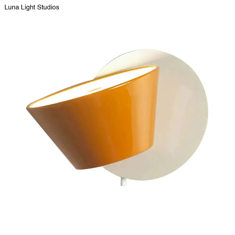 Modernist orange metal shade wall lamp with white backplate, bedroom light fixture by Decorbites on Tampa Home & Garden Store