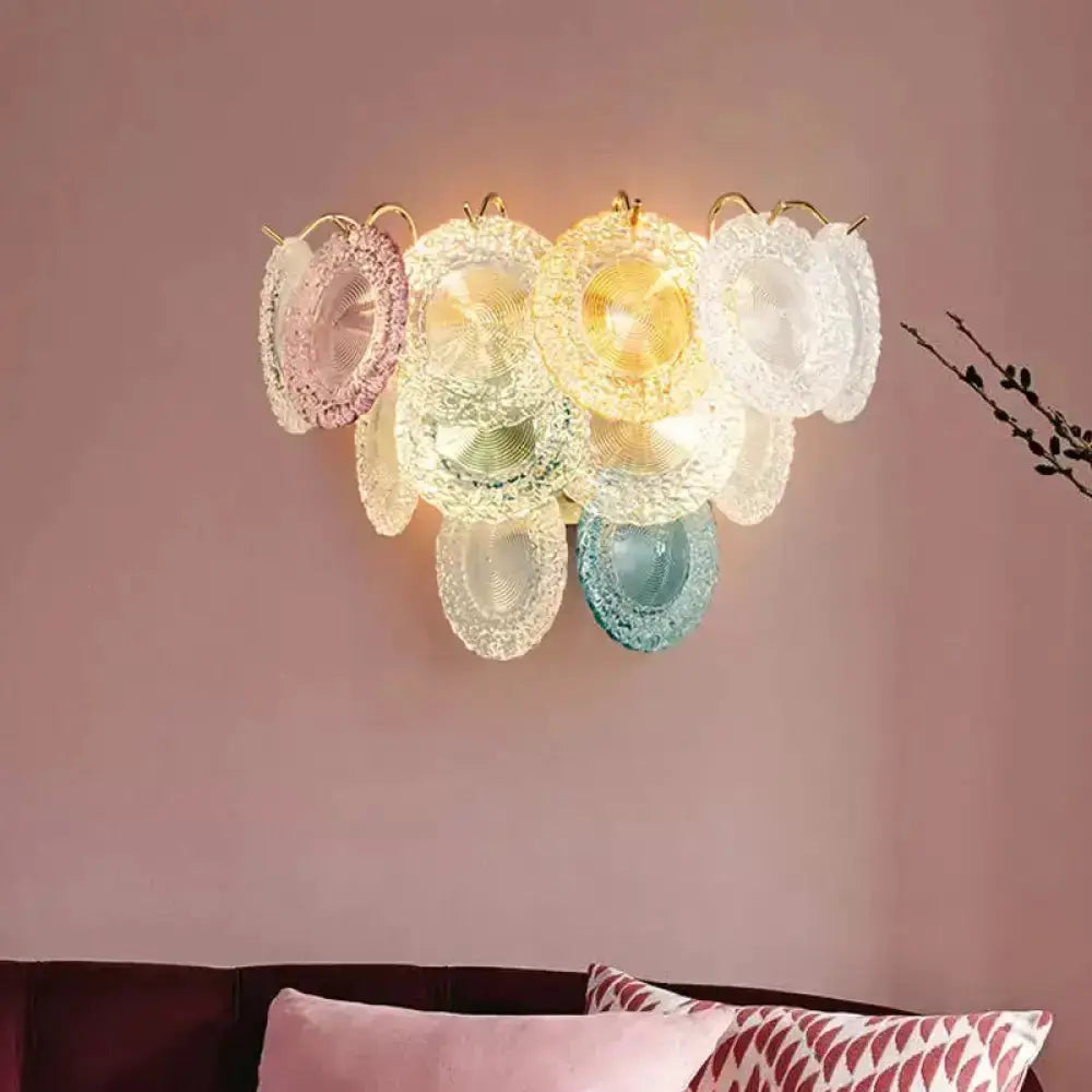 Modernist Pink and Blue Layered Disc Wall Light