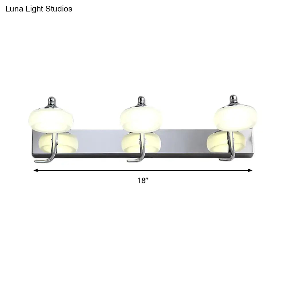 Silver frosted vanity light with 3 glass globes on chrome bar, 18 in Decorbites on Tampa Home & Garden Store