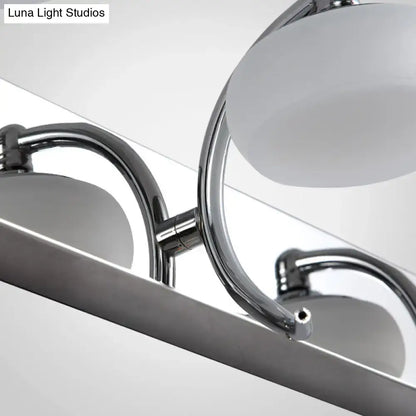 Silver frosted vanity light with chrome arms and two frosted glass shades on Tampa Home & Garden Store