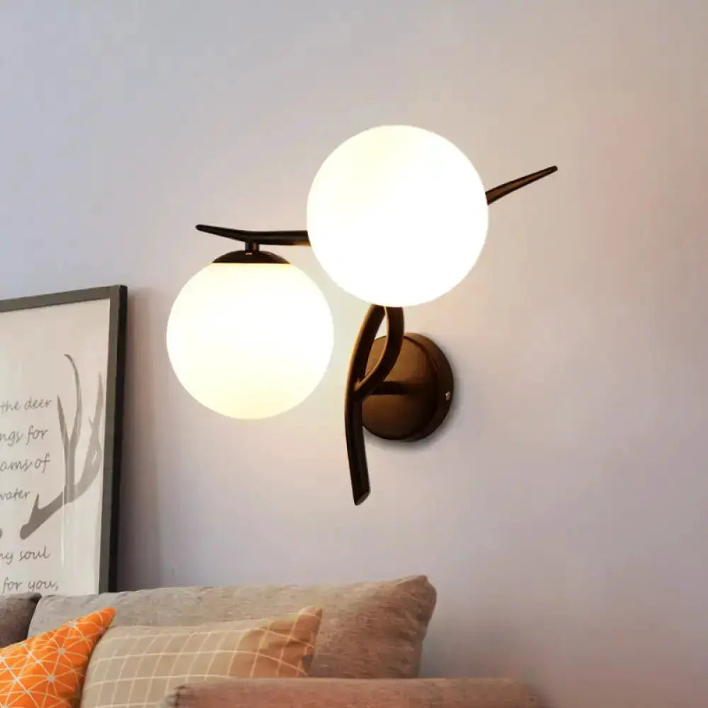 Modernist silver-black light fixture with two milky glass globes by Decorbites for bedroom on Tampa Home & Garden Store