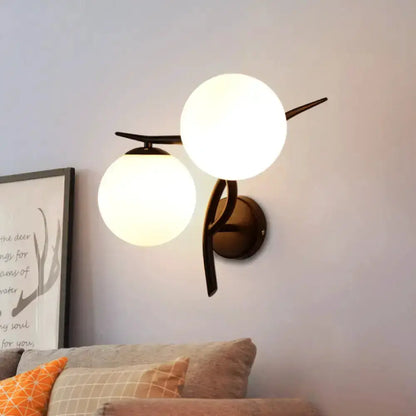 Modernist silver-black light fixture with two milky glass globes by Decorbites for bedroom on Tampa Home & Garden Store