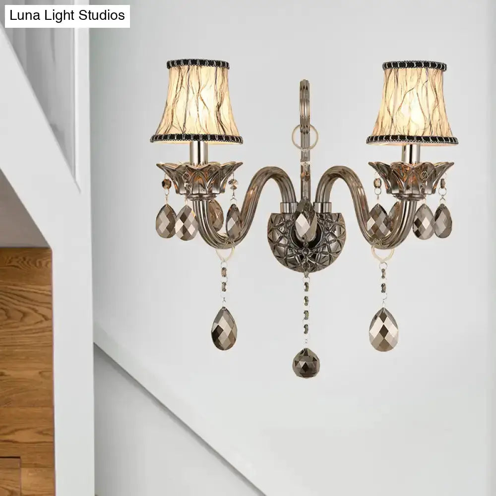 Modernist smoke grey crystal sconce by Decorbites with dual arms and teardrops on Tampa Home & Garden Store