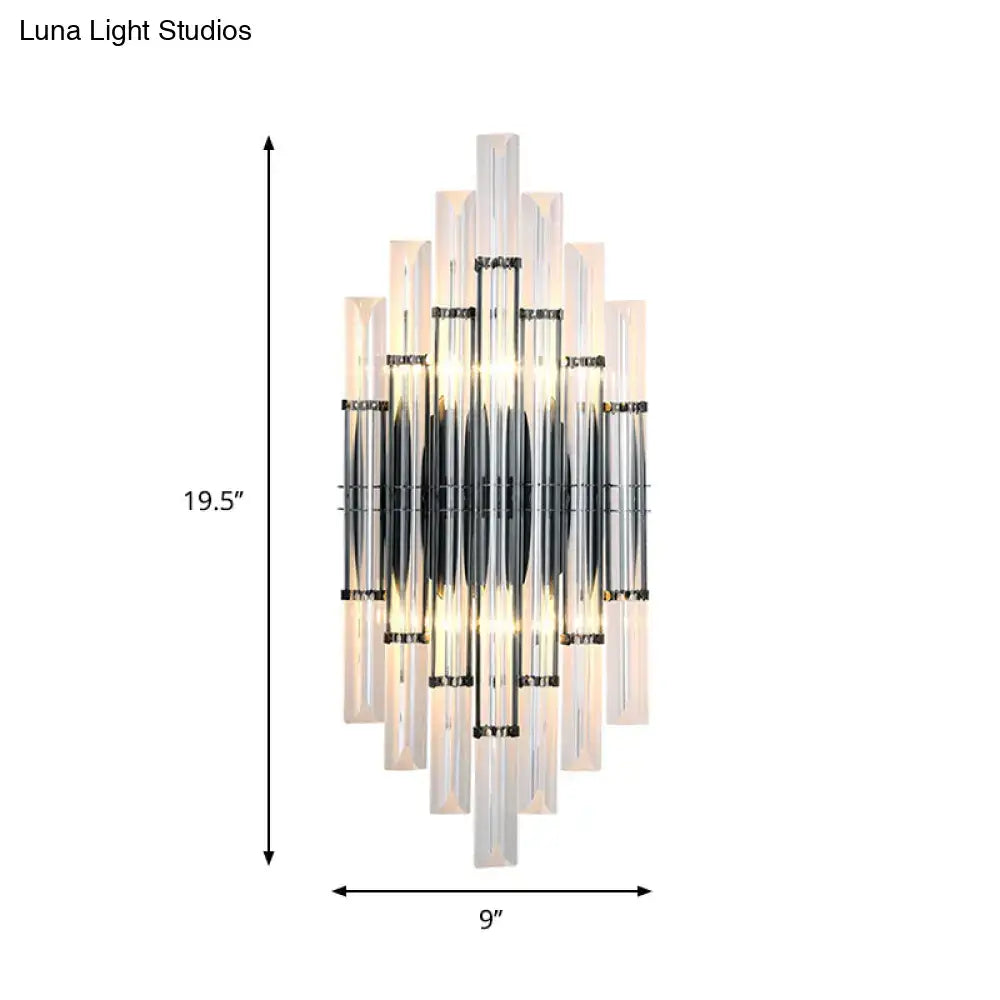 Black acrylic wall light by Decorbites with tiered prism centerpiece, 19.5in tall, 9in wide on Tampa Home & Garden Store