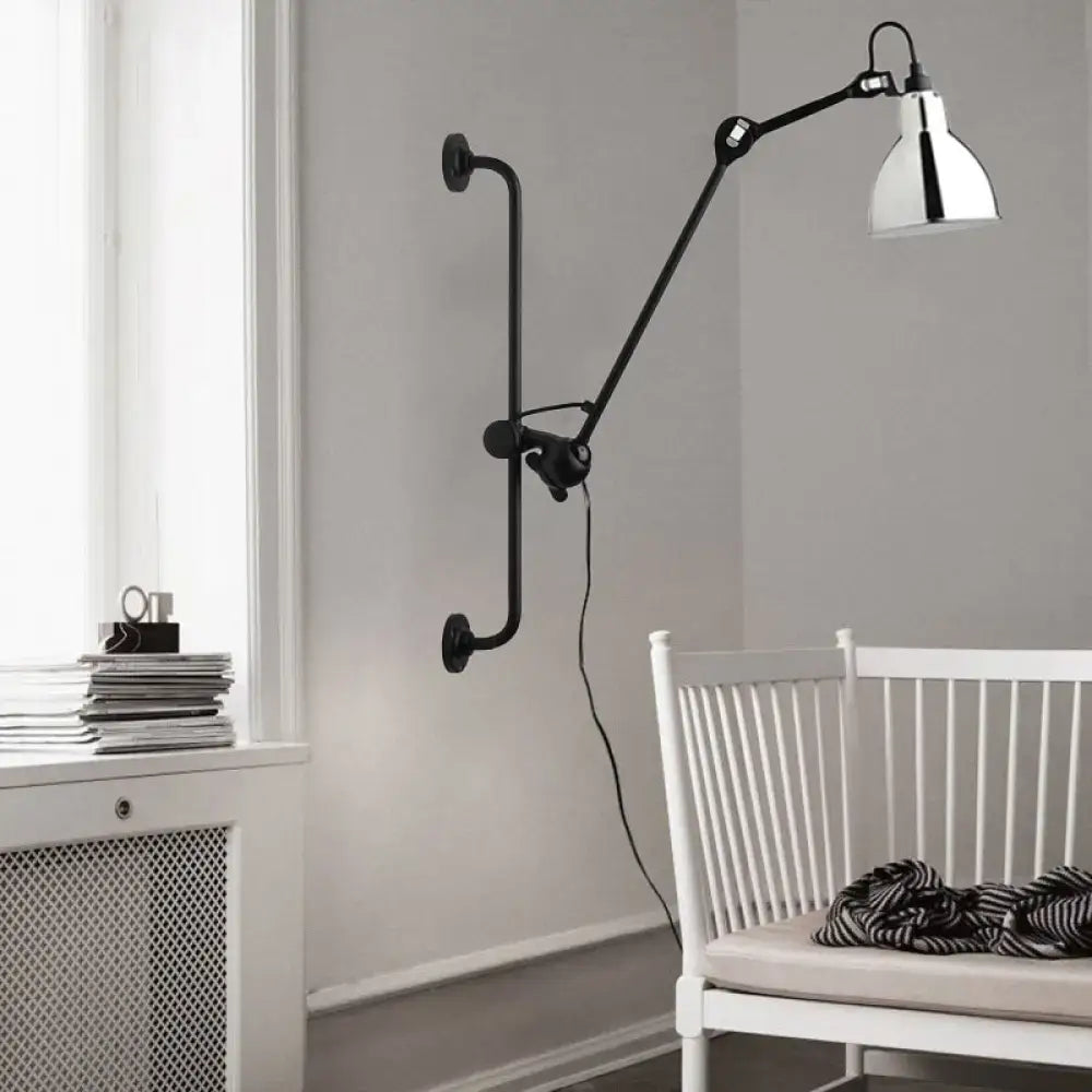 Decorbites black and white adjustable wall lamp with metal arms and chrome shade on Tampa Home & Garden Store