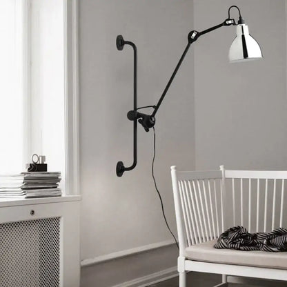 Decorbites black and white adjustable wall lamp with metal arms and chrome shade on Tampa Home & Garden Store