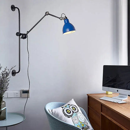Decorbites adjustable light wall lamp with black metal arm and blue shade on Tampa Home & Garden Store