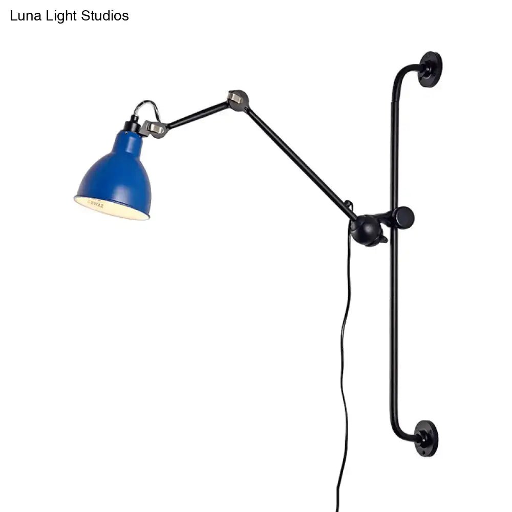 Blue shade adjustable wall lamp with articulated black metal arm and wall mount on Tampa Home & Garden Store