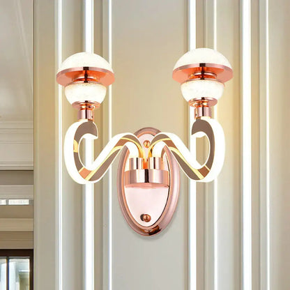 Rose Gold Urn Sconce by Decorbites, dual-bulb wall light with curved rose gold arms on Tampa Home & Garden Store
