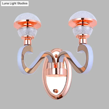 Rose Gold Urn Sconce by Decorbites with dual curved arms and frosted glass globes on Tampa Home & Garden Store