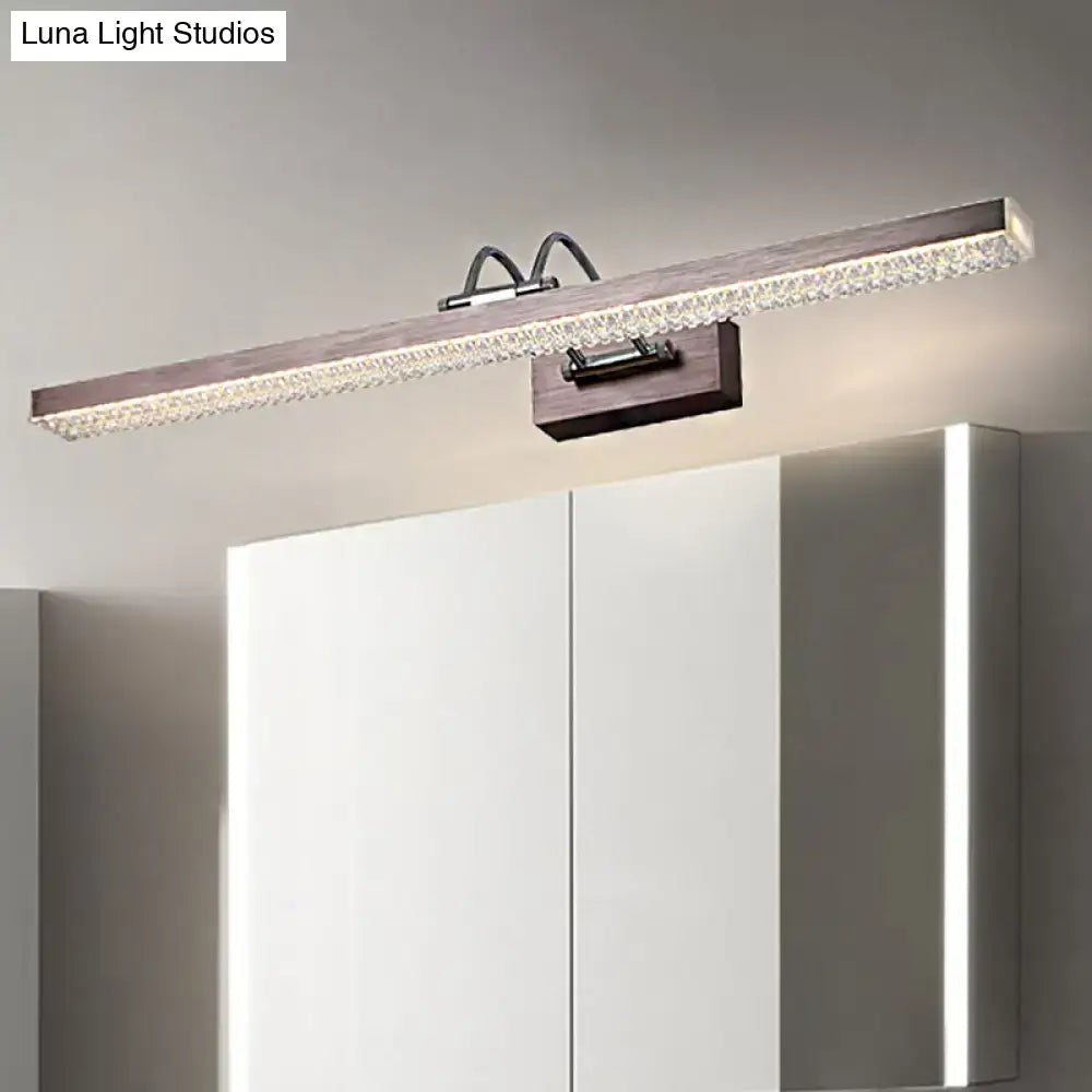 Modernist crystal LED vanity wall light on wood backplate, bedroom sconce on Tampa Home & Garden Store