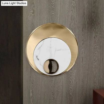 Modernist white and black LED sconce with gold circular frame wall mounted by Decorbites on Tampa Home & Garden Store