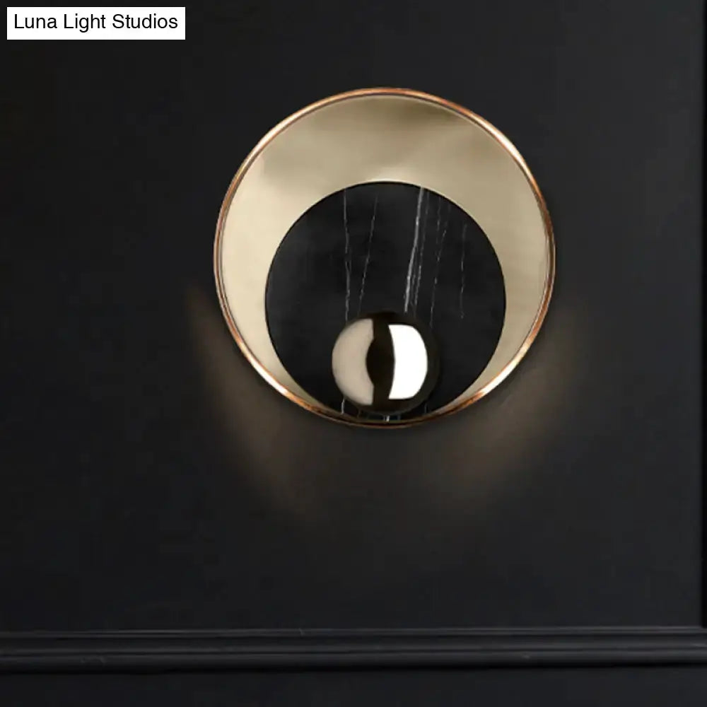 Modernist white and black LED wall sconce with round gold rim Decorbites on Tampa Home & Garden Store