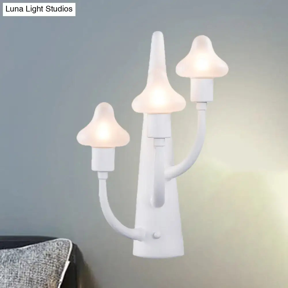 White ceramic glass sconce with three arms and frosted mushroom shades Decorbites on Tampa Home & Garden Store