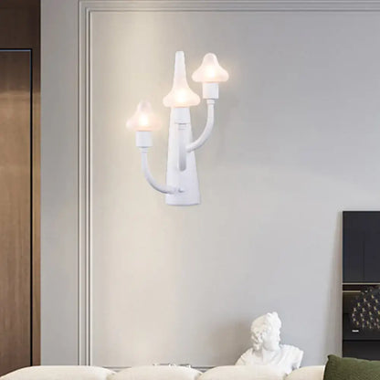 White ceramic glass sconce with three candle-style frosted glass shades, wall-mounted Decorbites on Tampa Home & Garden Store