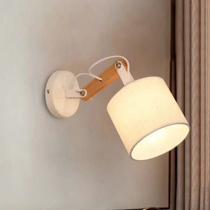 Wood Fabric Adjustable Arm Wall Lamp with white fabric shade and wooden arm on Tampa Home & Garden Store