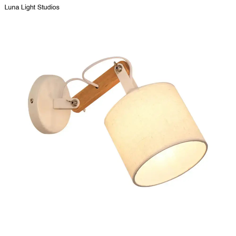 Wood Fabric Adjustable Arm Wall Lamp with beige fabric drum shade Decorbites on Tampa Home & Garden Store