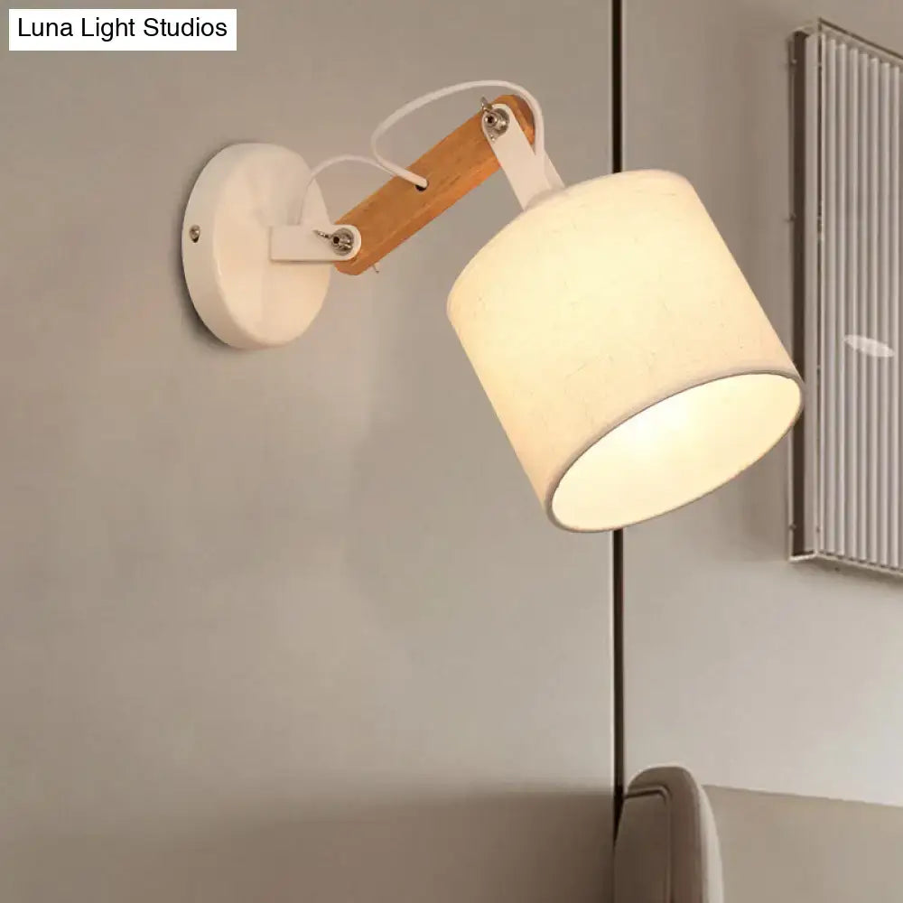 Wood Fabric Adjustable Arm Wall Lamp Decorbites with white fabric shade and wooden arm on Tampa Home & Garden Store