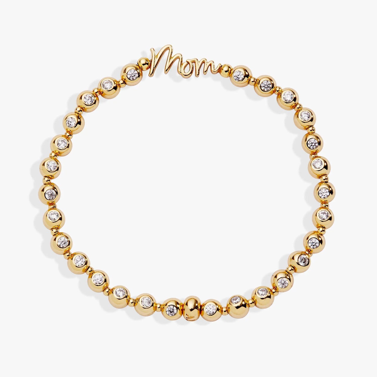 Mom Elongated Crystal Stretch Bracelet, Alex and Ani, gold-tone beads with crystals on Tampa Home & Garden Store