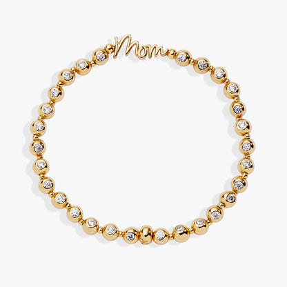 Mom Elongated Crystal Stretch Bracelet, Alex and Ani, gold-tone beads with crystals on Tampa Home & Garden Store