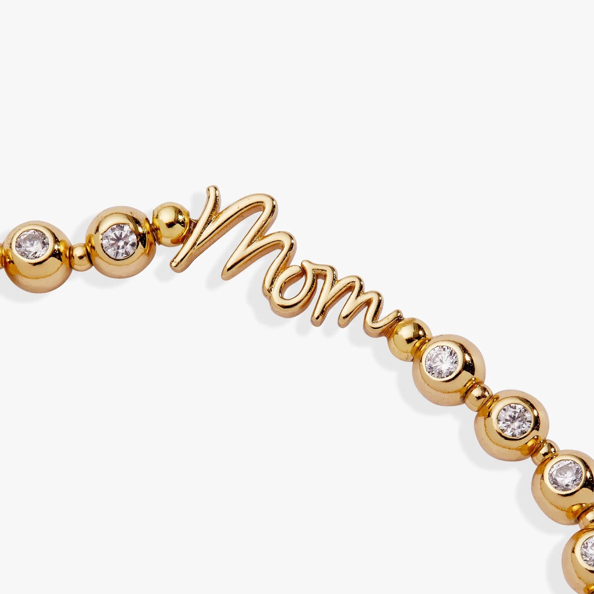 Mom Elongated Crystal Stretch Bracelet gold tone with round crystal beads and Mom charm on Tampa Home & Garden Store