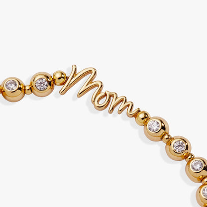 Mom Elongated Crystal Stretch Bracelet gold tone with round crystal beads and Mom charm on Tampa Home & Garden Store
