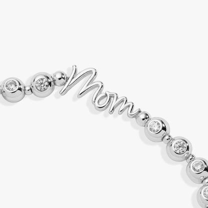 Mom Elongated Crystal Stretch Bracelet by ALEX AND ANI, silver-tone with crystal beads and Mom on Tampa Home & Garden Store