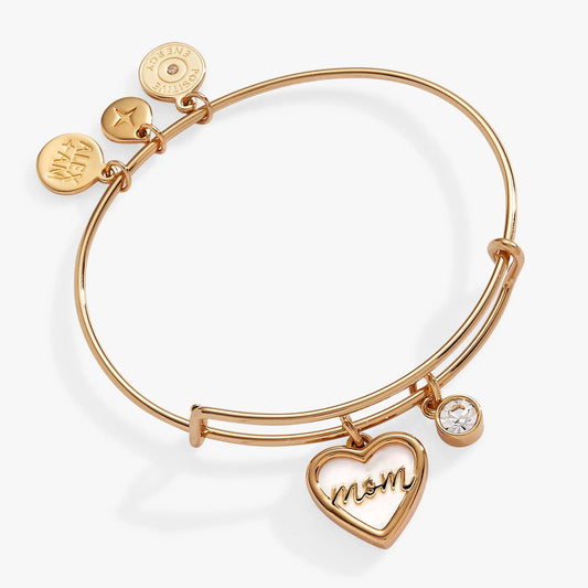Mom Mother of Pearl Bangle bracelet by Alex and Ani in rose-gold tone with crystal charm on Tampa Home & Garden Store