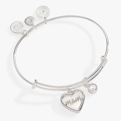 Mom Mother of Pearl Bangle by Alex and Ani with round silver charms and mother-of-pearl heart charm on Tampa Home & Garden Store