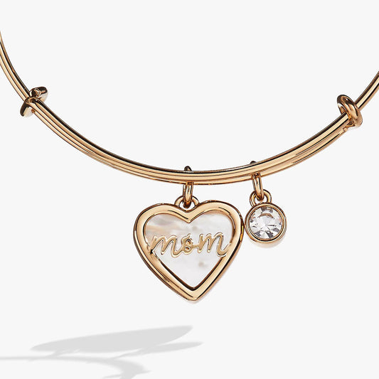 Mom Mother of Pearl Bangle by Alex and Ani, rose-gold tone bracelet with heart pendant on Tampa Home & Garden Store