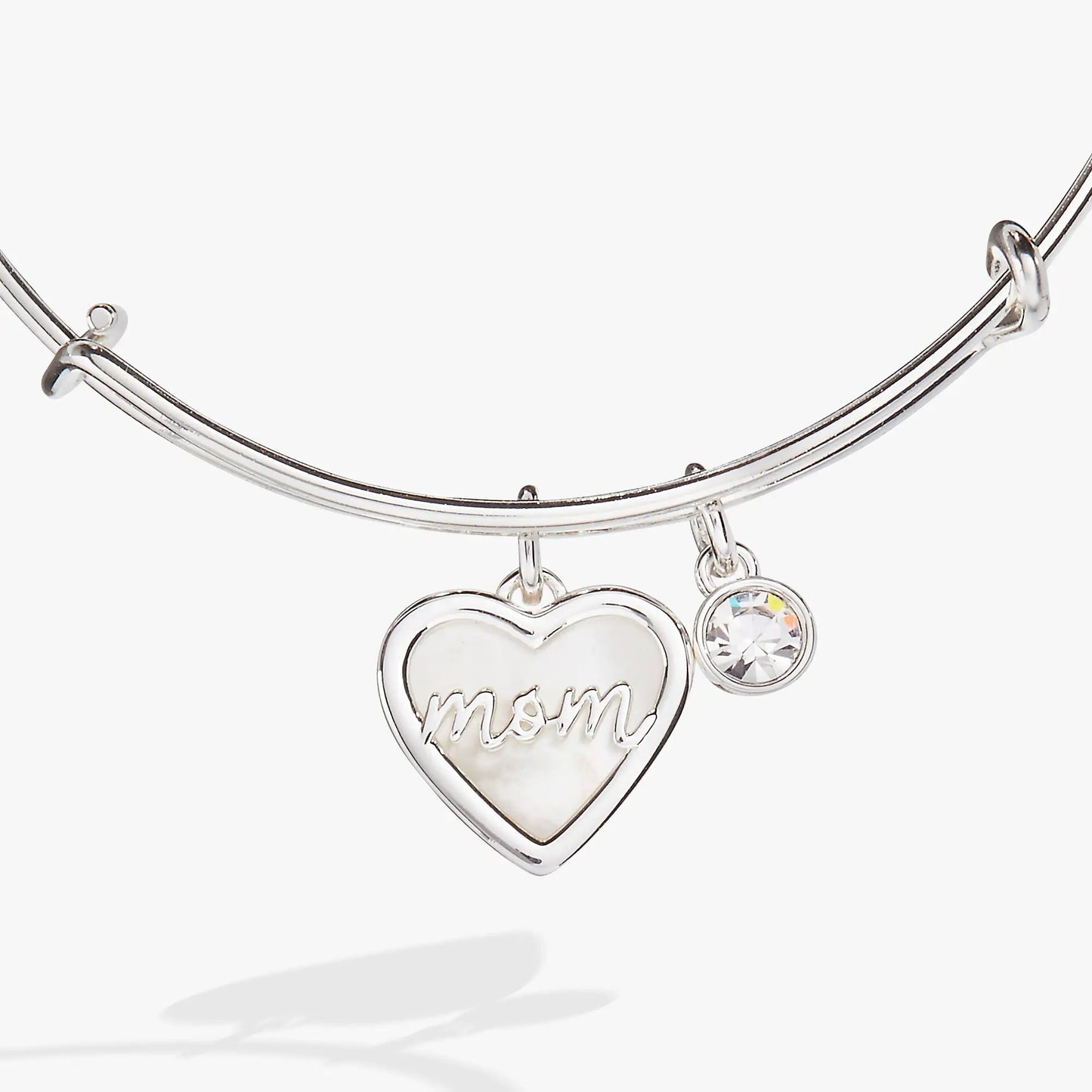 Mom Mother of Pearl Bangle with silver-tone heart charm and crystal accents Alex and Ani on Tampa Home & Garden Store