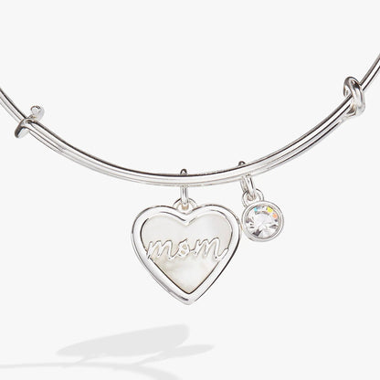 Mom Mother of Pearl Bangle with silver-tone heart charm and crystal accents Alex and Ani on Tampa Home & Garden Store