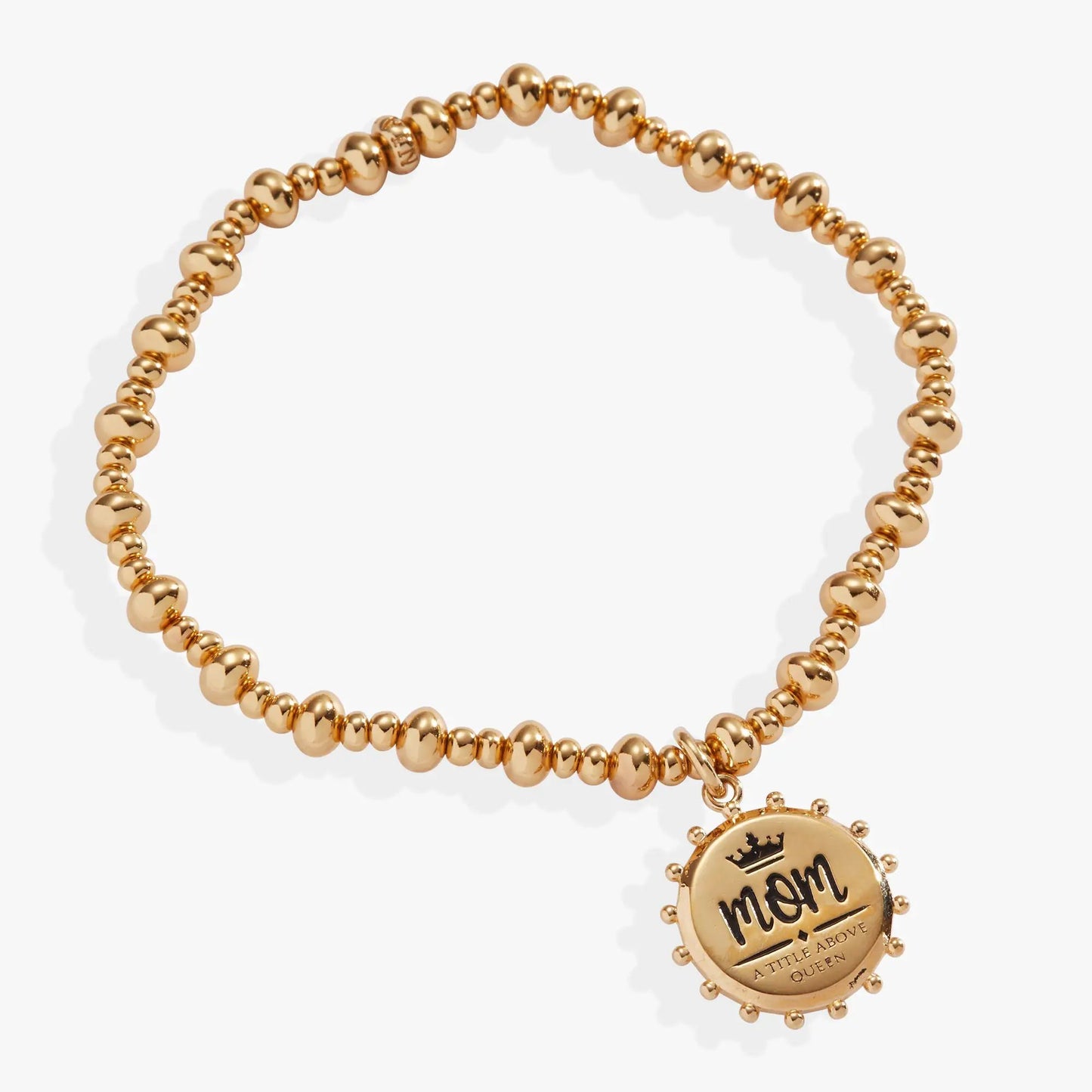 Beaded stretch bracelet by ALEX AND ANI featuring Mom, A Title Above Queen crown charm in gold on Tampa Home & Garden Store