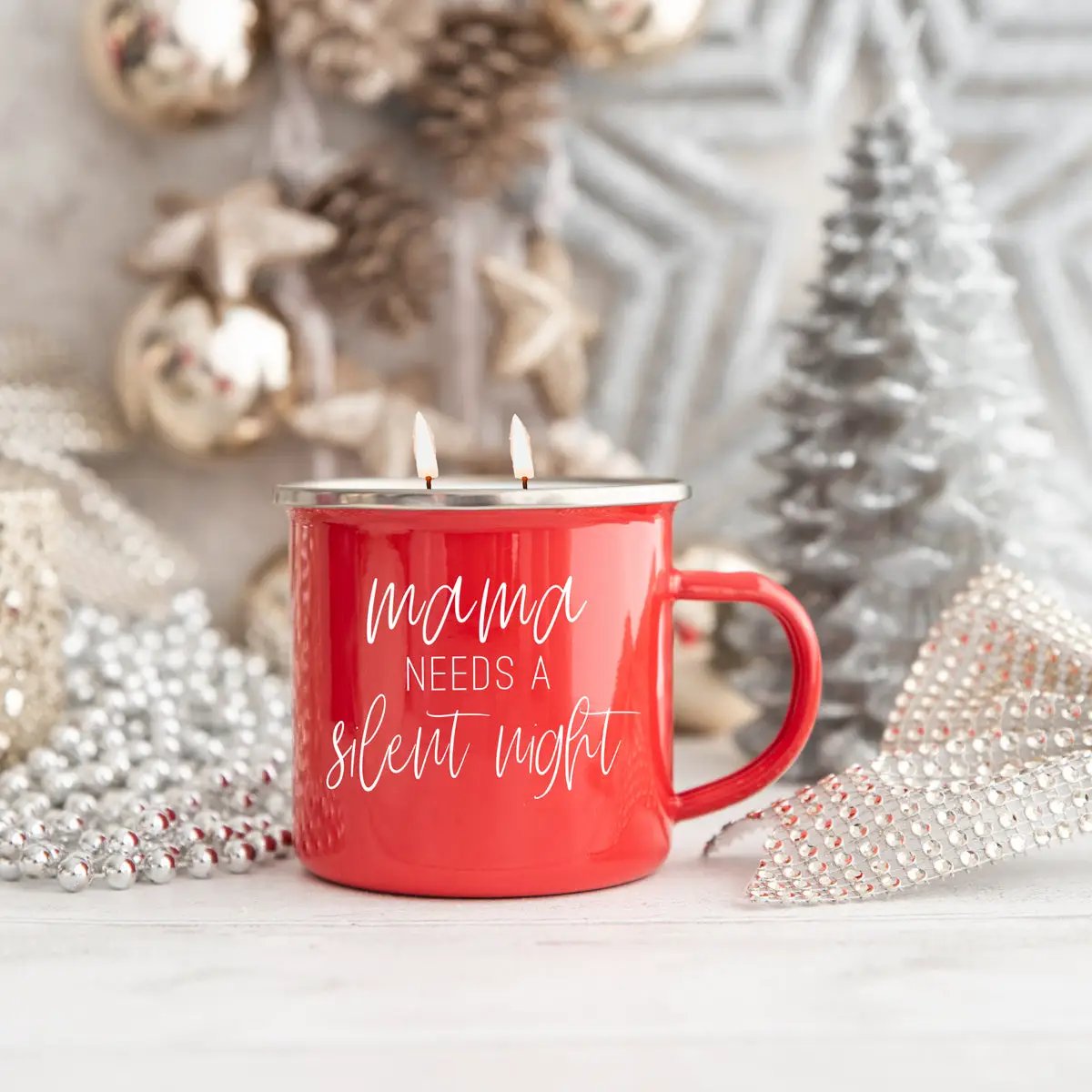 16oz Holiday Candle Mug in Red Metal Choose Scent