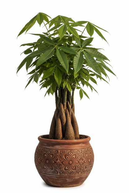 Money Tree Pachira Stump braided trunks plant in decorative terracotta pot Rooted Treasures Farms on Tampa Home & Garden Store
