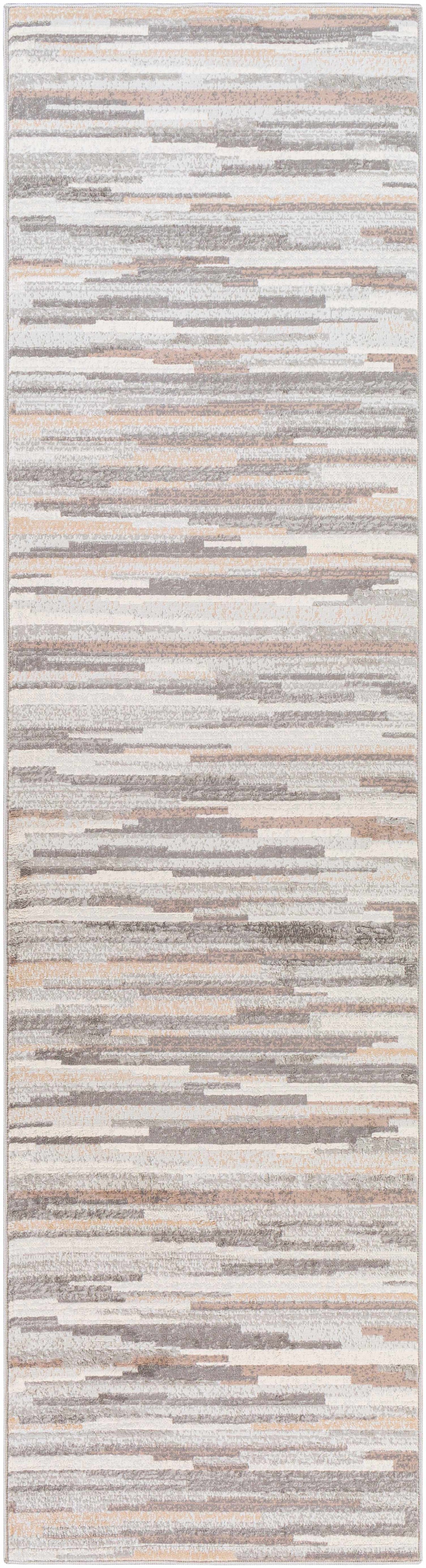 Monkland Area Rug by Boutique Rugs with abstract beige gray taupe striped pattern on Tampa Home & Garden Store