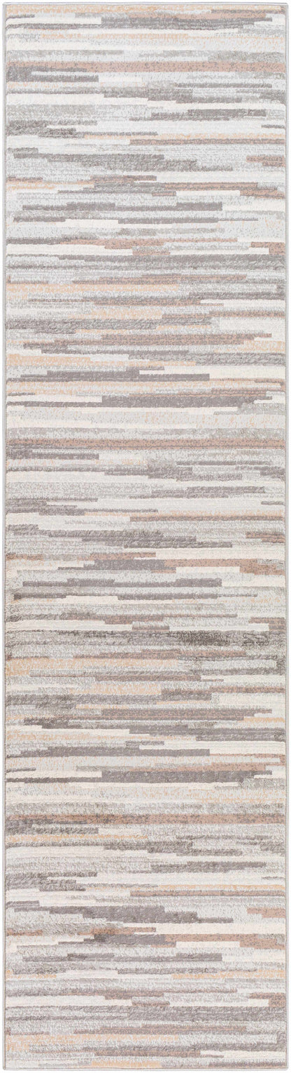 Monkland Area Rug by Boutique Rugs with abstract beige gray taupe striped pattern on Tampa Home & Garden Store