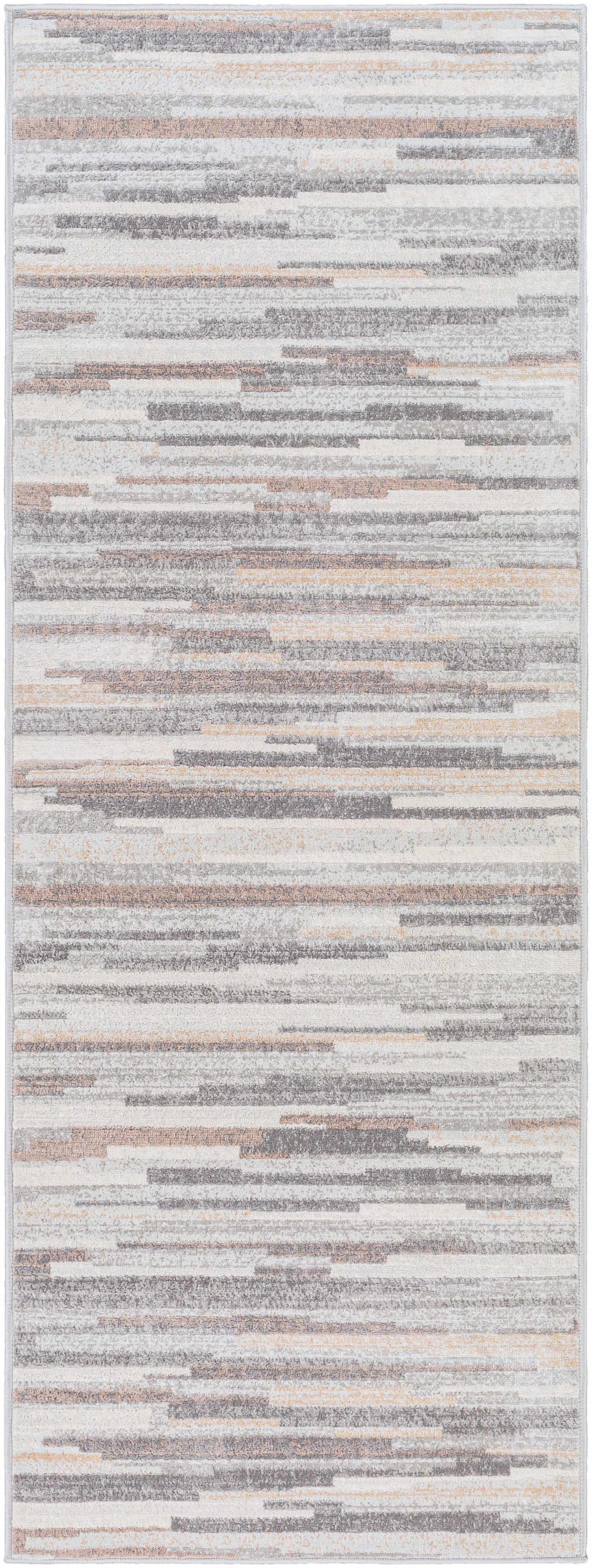 Monkland Area Rug by Boutique Rugs in soft gray, beige and peach abstract stripes on Tampa Home & Garden Store