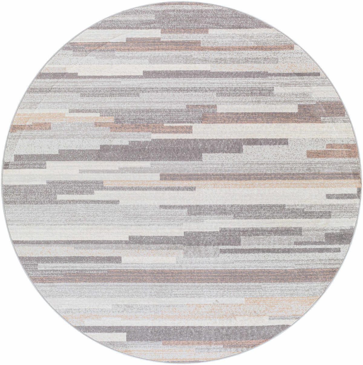 Monkland Area Rug, round neutral gray beige striped pattern, Boutique Rugs on Tampa Home & Garden Store