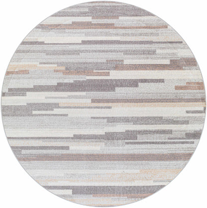 Monkland Area Rug, round neutral gray beige striped pattern, Boutique Rugs on Tampa Home & Garden Store