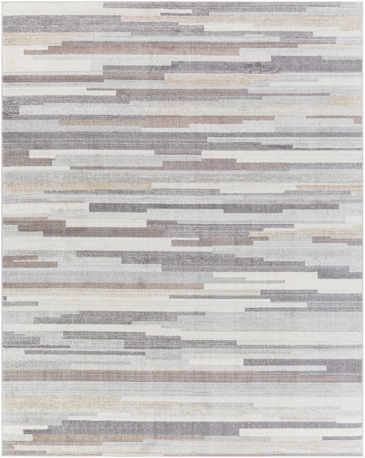 Monkland area rug by Boutique Rugs with muted gray, taupe, and beige horizontal stripe pattern on Tampa Home & Garden Store