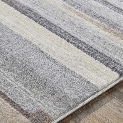 Monkland Area Rug by Boutique Rugs in gray cream striped pattern with plush pile on Tampa Home & Garden Store