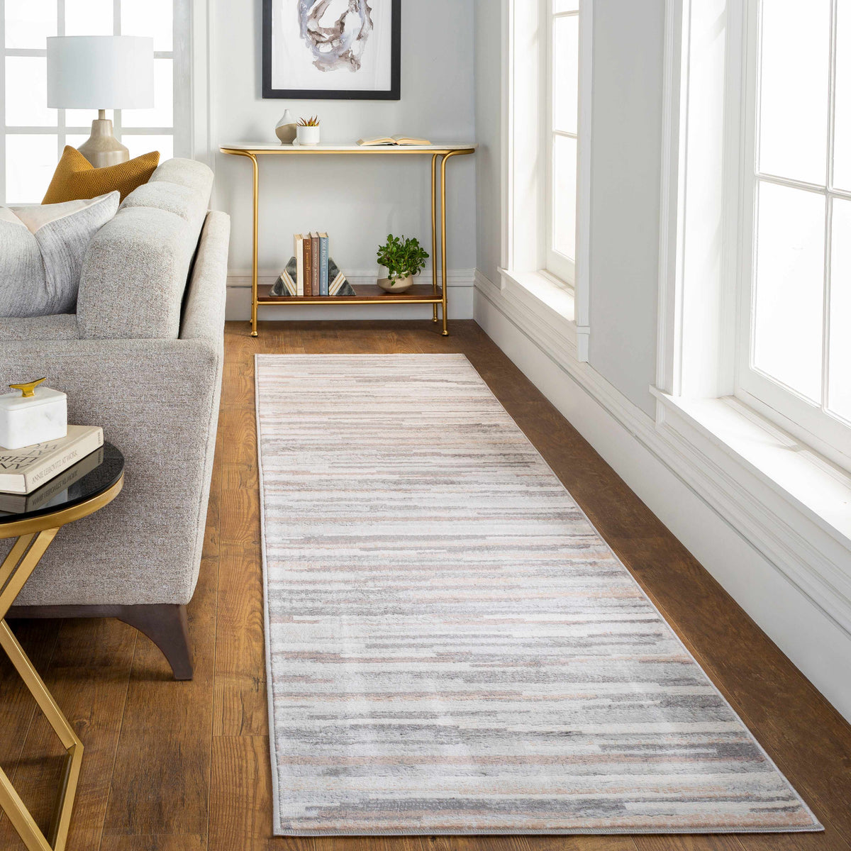 Monkland Area Rug by Boutique Rugs in soft grey with subtle striped pattern on Tampa Home & Garden Store