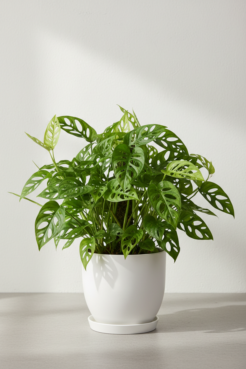 Monstera Adansonii Swiss Cheese plant in white 4in nursery pot Rooted Treasures Farms on Tampa Home & Garden Store