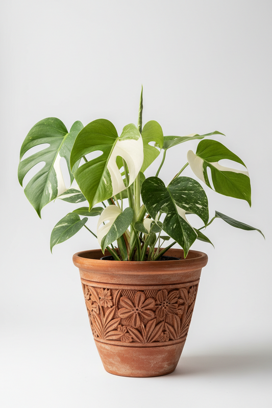 Monstera Mint indoor plant in a terracotta pot; variegated green and cream leaves on Tampa Home & Garden Store