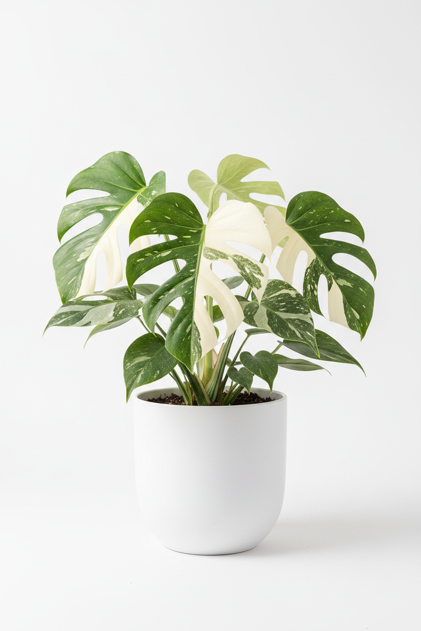 Monstera Mint indoor plant in white ceramic pot; variegated green and cream leaves on Tampa Home & Garden Store