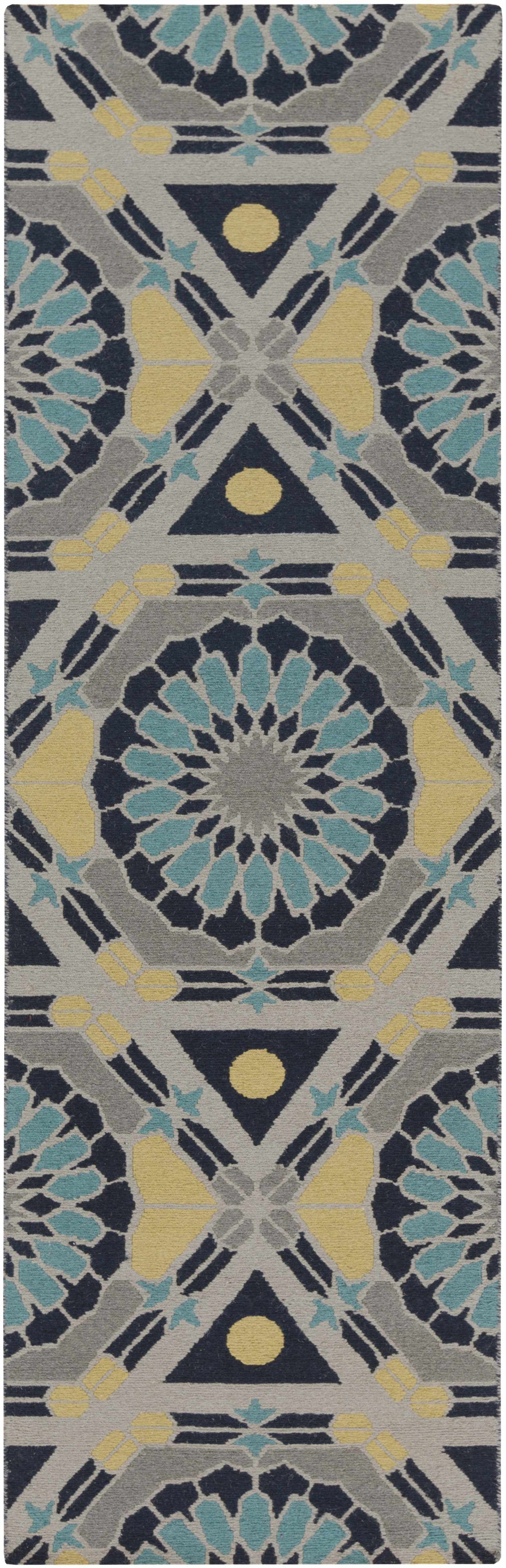 Montesano Area Carpet rug by Boutique Rugs with navy gray teal yellow geometric motif on Tampa Home & Garden Store
