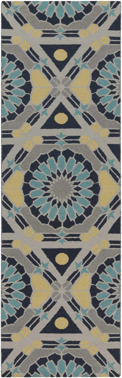 Montesano Area Carpet rug by Boutique Rugs with navy gray teal yellow geometric motif on Tampa Home & Garden Store