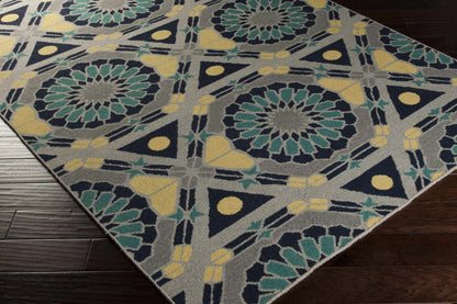 Montesano Area Carpet rug by Boutique Rugs with teal gray and yellow geometric motif on Tampa Home & Garden Store
